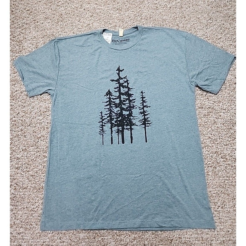 BeCause Tee Hemlock Forest Graphic T-Shirt XXL Blue Green Evergreen Trees New